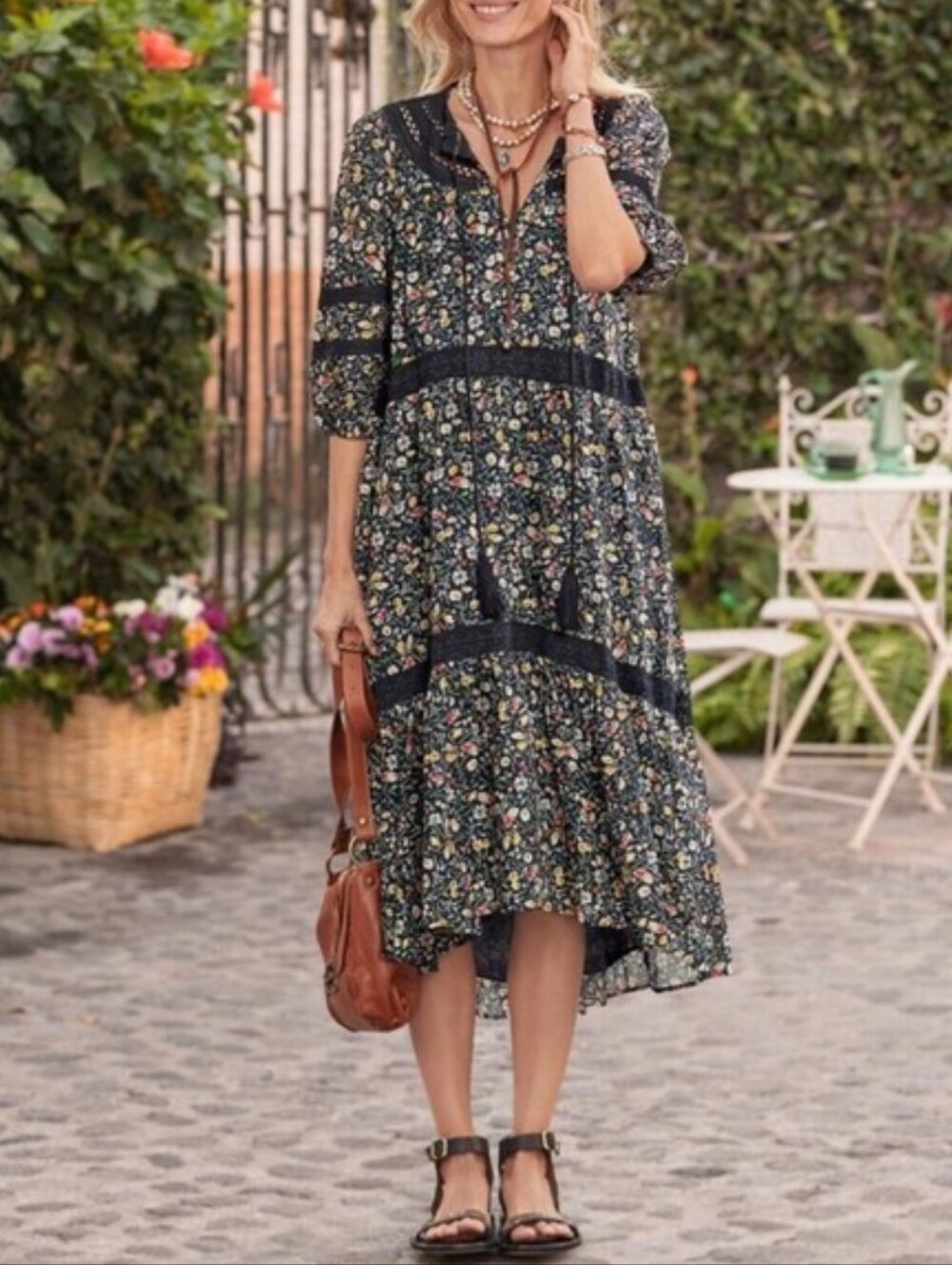 Sundance Isadora Blooms Tiered Midi Floral Dress Sz XL